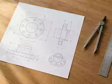 Ein minimalistischer Arbeitsplatz mit einem offiziellen Dokument, einem Zirkel und einem Lineal auf einem Holztisch. - Foto: über boerse-global.de