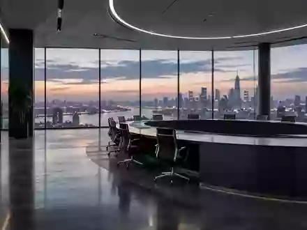Modernes, minimalistisches Bürogebäude mit Blick auf eine globale Stadtlandschaft bei Dämmerung. - Foto: über boerse-global.de