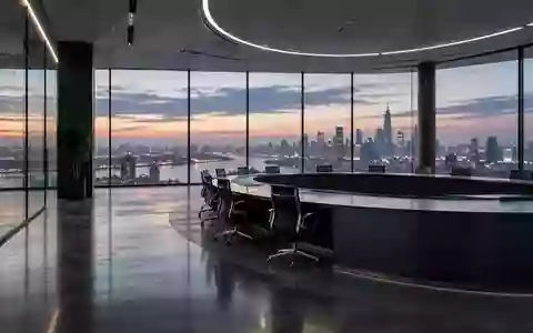 Modernes, minimalistisches Bürogebäude mit Blick auf eine globale Stadtlandschaft bei Dämmerung. - Foto: über boerse-global.de