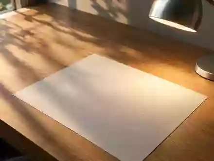 Ein minimalistischer, aufgeräumter Arbeitsplatz mit weichem Lichteinfall und Schattenwurf auf einer Holzoberfläche. - Foto: über boerse-global.de