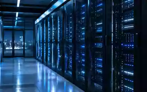 Modernes Rechenzentrum bei Nacht mit blau beleuchteten Server-Racks in einer minimalistischen, technologischen Umgebung. - Foto: über boerse-global.de