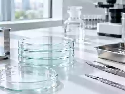 Ein steriles, modernes Labor mit Glas-Petrischalen und medizinischen Instrumenten auf einer hellen Oberfläche. - Foto: über boerse-global.de