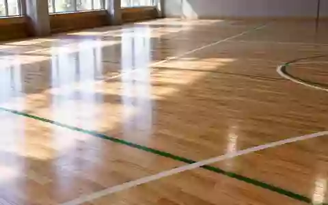 Eine leere, helle Sporthalle mit glänzendem Holzboden und markierten Linien für Rückschlagsportarten. - Foto: über boerse-global.de