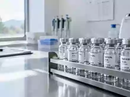 Ein steriler Labortisch mit Glasfläschchen in einem klinischen Umfeld zur medizinischen Diagnostik. - Foto: über boerse-global.de