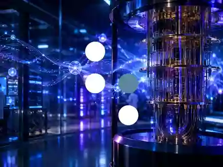 Abstrakte Darstellung eines Quantencomputers mit leuchtenden Lichtknoten in einer technologischen Umgebung. - Foto: über boerse-global.de