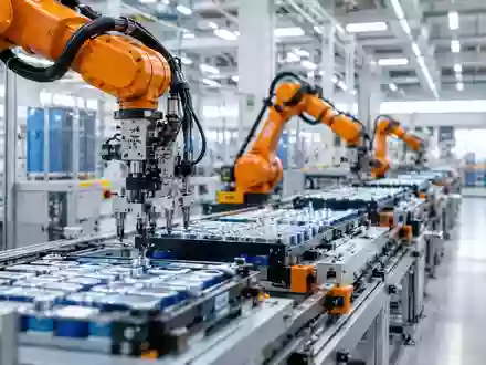 Automatisierte Fertigungsstraße in einer modernen Lithium-Ionen-Batteriefabrik. - Foto: über boerse-global.de