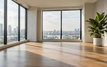 Ein minimalistisch gestalteter, heller Büroraum mit großen Fenstern und einer großen Zimmerpflanze. - Foto: über boerse-global.de