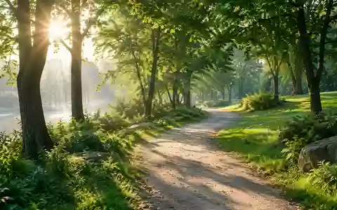 Ein sonnendurchfluteter Waldweg in einem ruhigen Park, der zu Bewegung und Erholung in der Natur einlädt. - Foto: über boerse-global.de