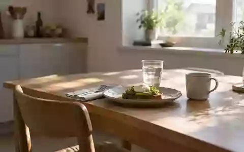 Ein minimalistisch gedeckter Holztisch in einem hellen, ruhigen Esszimmer bei Tageslicht. - Foto: über boerse-global.de