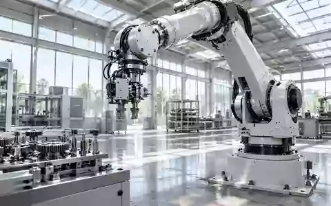 Ein präziser industrieller Roboterarm in einer hellen, minimalistischen Fertigungshalle mit poliertem Betonboden. - Foto: über boerse-global.de
