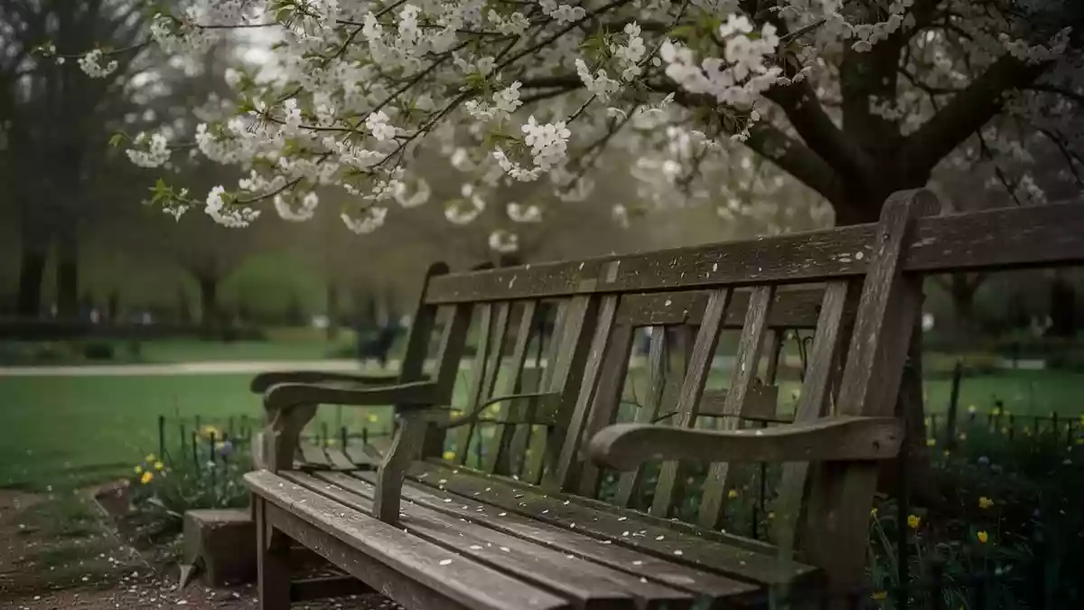 Symbolbild: Parkbank unter einem blühenden Baum Illustration mit AI erstellt.
