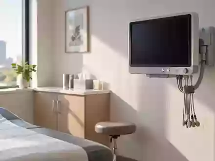 Ein minimalistisches, modernes Behandlungszimmer in einer kardiologischen Praxis mit einem ausgeschalteten EKG-Gerät. - Foto: über boerse-global.de