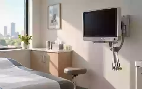 Ein minimalistisches, modernes Behandlungszimmer in einer kardiologischen Praxis mit einem ausgeschalteten EKG-Gerät. - Foto: über boerse-global.de