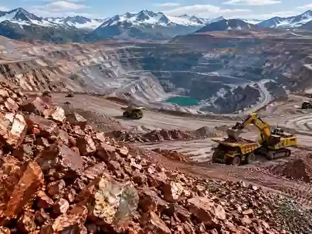 Ein modernes Kupferbergwerk in einer weitläufigen Gebirgslandschaft mit schwerem Gerät bei der Arbeit. - Foto: über boerse-global.de