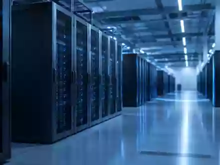 Moderne Server-Infrastruktur in einem klimatisierten Rechenzentrum mit kühler, bläulicher Beleuchtung. - Foto: über boerse-global.de