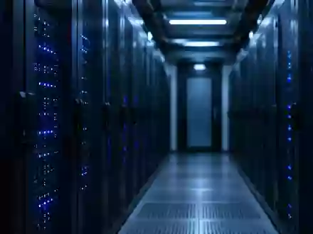 Dunkler Serverraum mit Reihen von Serverracks und blauen Statusleuchten. - Foto: über boerse-global.de
