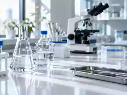 Moderne wissenschaftliche Laborausstattung mit Laborgeräten auf einem sauberen, weißen Labortisch. - Foto: über boerse-global.de