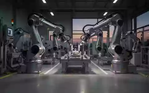 Moderne, automatisierte Industriefertigungshalle mit präzisen Roboterarmen in einer sauberen, minimalistischen Umgebung. - Foto: über boerse-global.de