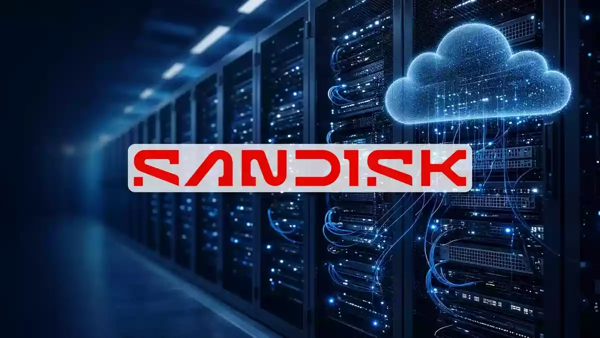 SanDisk Posts 378% Revenue Surge, Then Watches Its Stock Fall 12% Illustration mit AI erstellt.