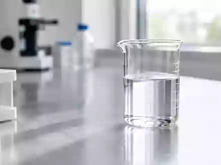 Ein steriles Glasgefäß mit einer klaren Flüssigkeit auf einem klinischen Labortisch in natürlichem Tageslicht. - Foto: über boerse-global.de