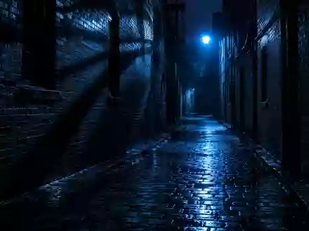 Eine nächtliche, menschenleere Gasse in einem urbanen Umfeld mit künstlichem Licht und langen Schatten. - Foto: über boerse-global.de