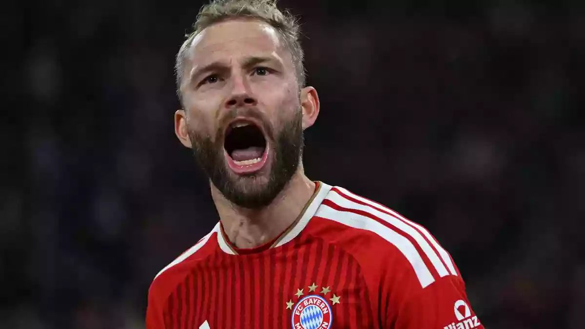 Konrad Laimer trifft zur umjubelten Führung des FC Bayern. - Bild: Sven Hoppe/dpa