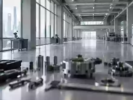 Ein minimalistisches, modernes Industrielabor in Shanghai mit Werkbänken und mechanischen Komponenten in einer sterilen Umgebung. - Foto: über boerse-global.de