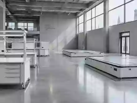 Ein minimalistischer, moderner Industrielaborraum mit polierten Betonböden und hellem, diffusem Tageslicht. - Foto: über boerse-global.de