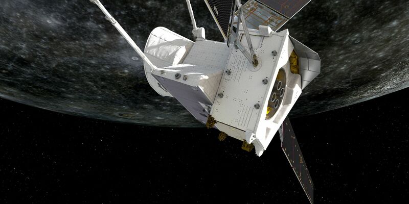 Künstlerische Darstellung des Vorbeiflugs von «BepiColombo» am Merkur. - Foto: ESA/ATG medialab/dpa