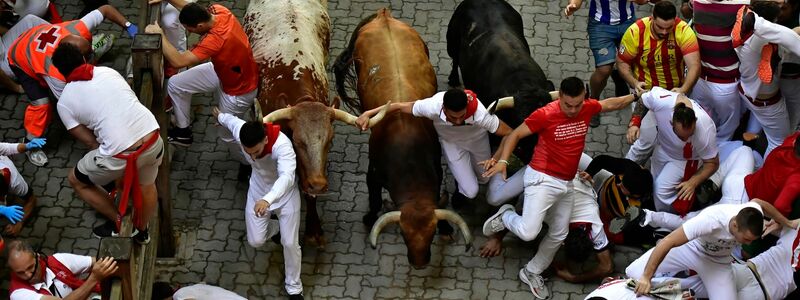 Die berühmteste Stierhatz Spaniens findet in Pamplona statt. (Archivbild) - Foto: Alvaro Barrientos/AP/dpa