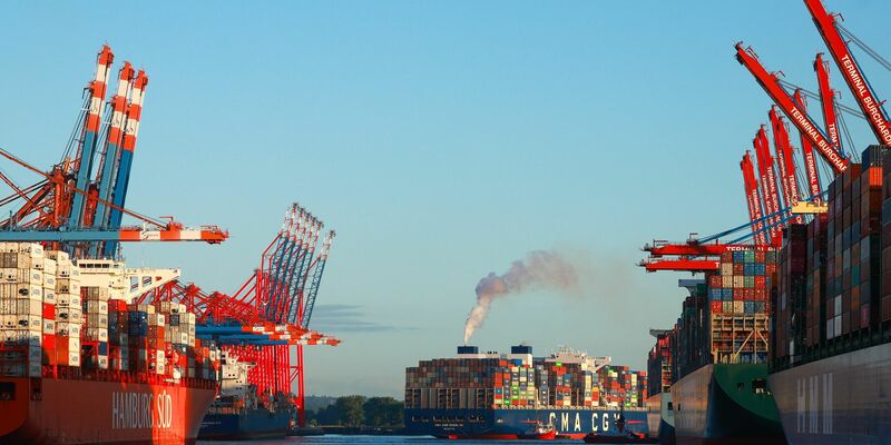 Containerbrücken am Containerterminal von Eurogate in Hamburg. - Foto: Christian Charisius/dpa