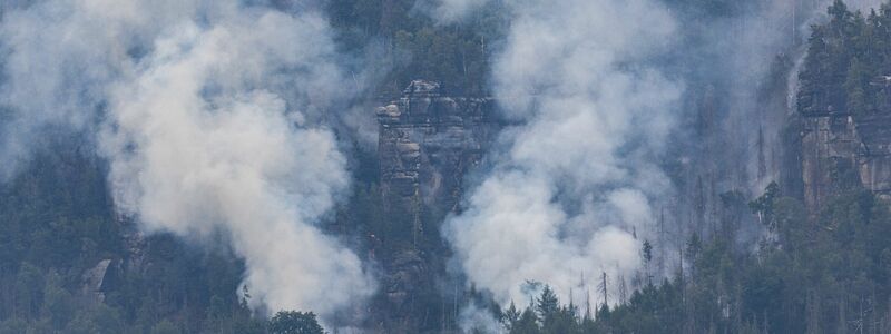 Der Wald brennt im Nationalpark Sächsische Schweiz. - Foto: Robert Michael/dpa