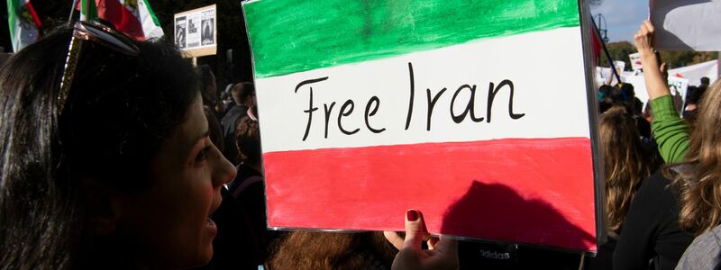 «Free Iran» hat eine Demonstrantin auf die Landesfarben geschrieben. - Foto: Paul Zinken/dpa