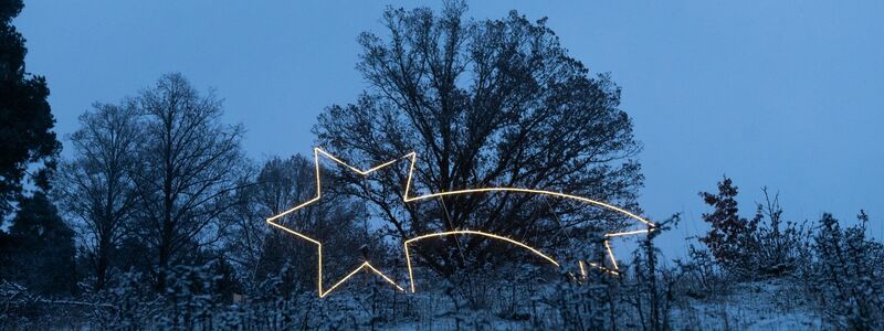 Ein beleuchteter Weihnachtsstern auf dem Dissenhorn bei Rottweil. - Foto: Silas Stein/dpa