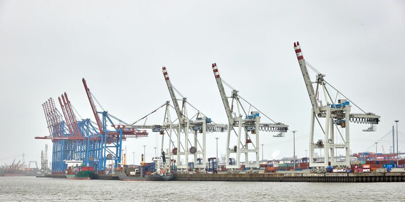 Kräne und Container im Hamburger Hafen. - Foto: Georg Wendt/dpa