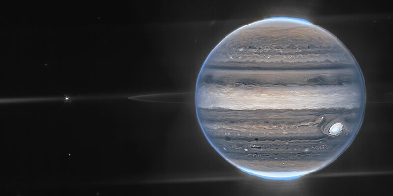 Seit letztem April ist die europäische Raumsonde «Juice» zu Jupiter unterwegs. - Foto: NASA/ESA/CSA/Jupiter ERS Team/image processing by Ricardo Hueso (UPV/EHU) and Judy Schmidt/AP/dpa