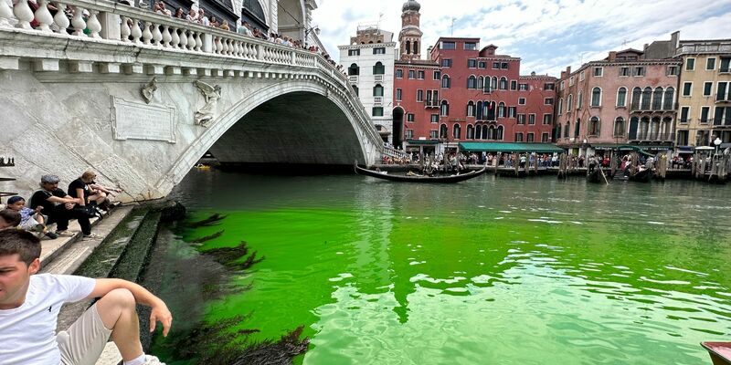 Der Canale Grande ist auf einmal grün. - Foto: Luigi Costantini/AP/dpa