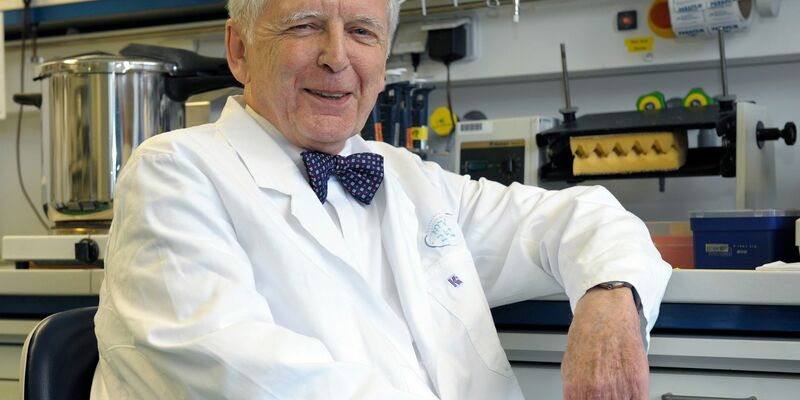 Der deutsche Krebsforscher Harald zur Hausen sitzt in einem Labor im Deutschen Krebsforschungszentrum (DKFZ) im Jahr 2008. - Foto: Ronald Wittek/dpa