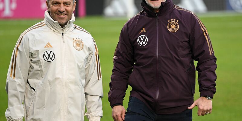 Bundestrainer Hansi Flick (l) und DFB-Sportdirektor Rudi Völler. - Foto: Arne Dedert/dpa