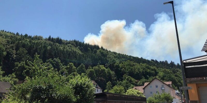 In Rodalben bei Pirmasens steigt Rauch über einem Waldgebiet auf. - Foto: Polizeipräsidium Kaiserslautern/dpa