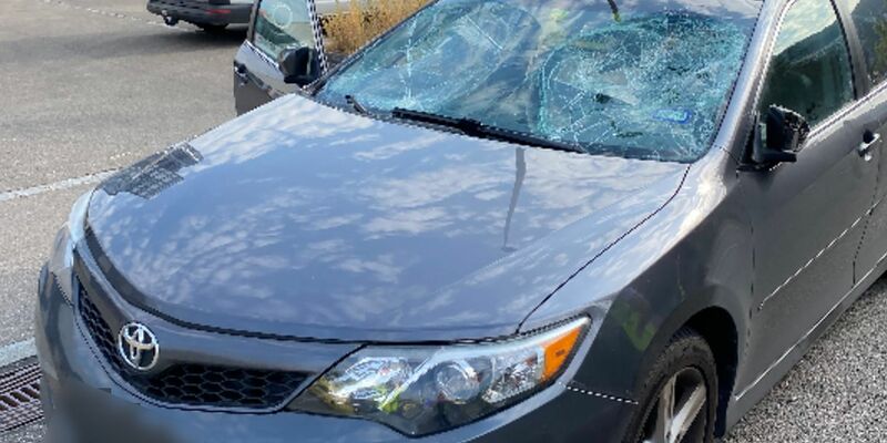 Auto mit beschädigter Frontscheibe: Die Fahrerin war von der Straße abgekommen und in eine Gruppe von etwa 20 Menschen gefahren. - Foto: -/Polizei Basel-Landschaft /dpa