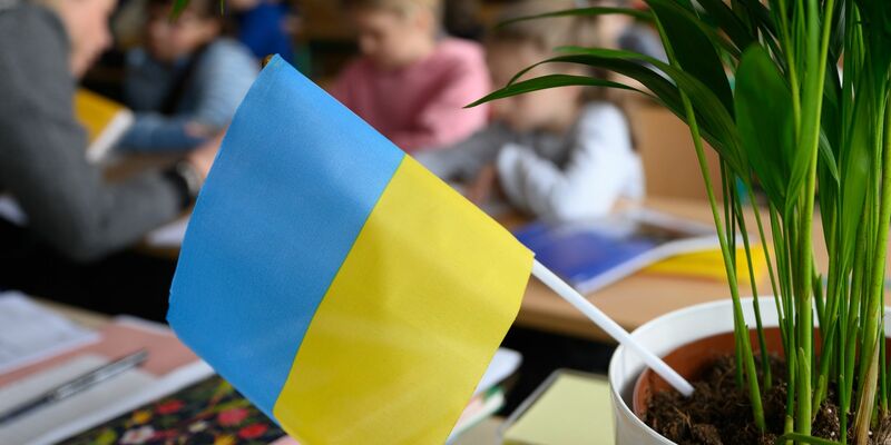 Grundschüler aus der Ukraine sitzen im Klassenzimmer einer Schule in Sachsen-Anhalt. - Foto: Robert Michael/dpa