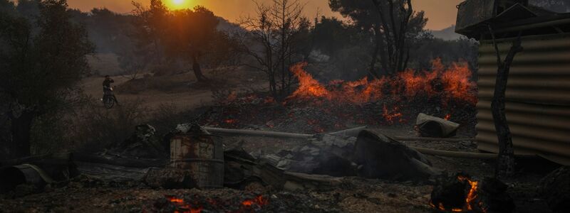 In Mandra, westlich von Athen, brennt es. - Foto: Petros Giannakouris/AP
