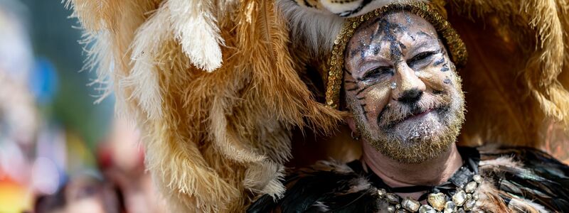 Mann als Tiger: Viele Teilnehmer haben sich die Mühe gemacht, sich besonders ausgefallene und farbenfrohe Kostüme für die Parade zurechtzumachen. - Foto: Fabian Sommer/dpa