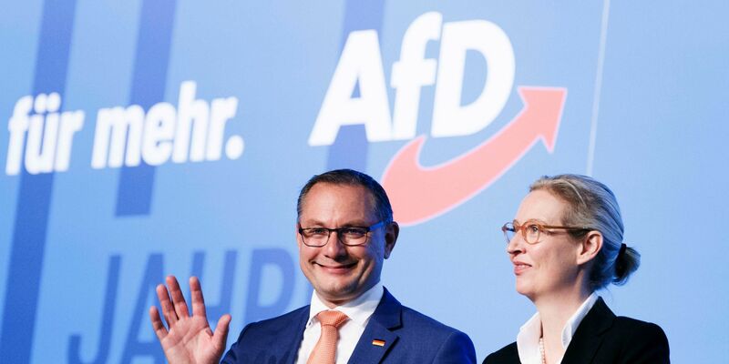 Tino Chrupalla und Alice Weidel auf dem AfD-Bundesparteitag in Magdeburg. - Foto: Carsten Koall/dpa