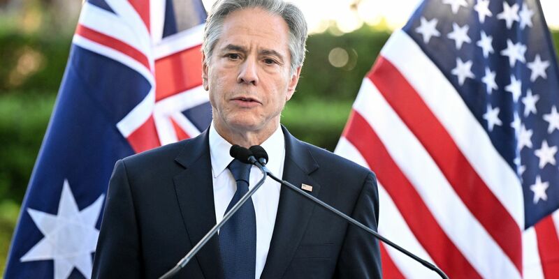 US-Außenminister Antony Blinken während einer Pressekonferenz nach den AUSMIN-Gesprächen im Government House in Brisbane. - Foto: Darren England/AAP/dpa