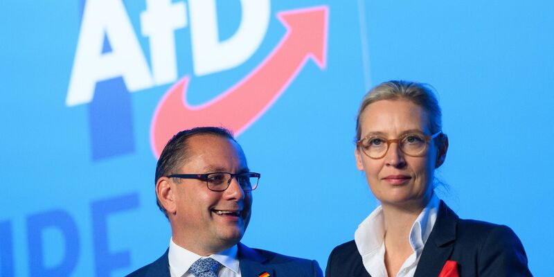 Die AfD-Bundesvorsitzenden in Magdeburg: Tino Chrupalla und Alice Weidel. - Foto: Klaus-Dietmar Gabbert/dpa