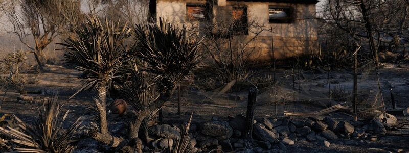 Ein verbranntes Haus im griechischen Sostis. - Foto: Achilleas Chiras/AP/dpa