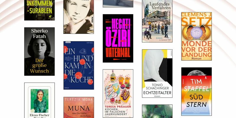 Ein Teil der insgesamt zwanzig Titel umfassenden Longlist für den Deutschen Buchpreis. - Foto: --/Börsenverein des Deutschen Buchhandels e.V./dpa