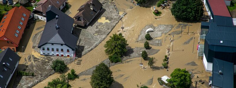 Ein überschwemmtes Gebiet Anfang August in Slowenien. - Foto: -/AP/dpa